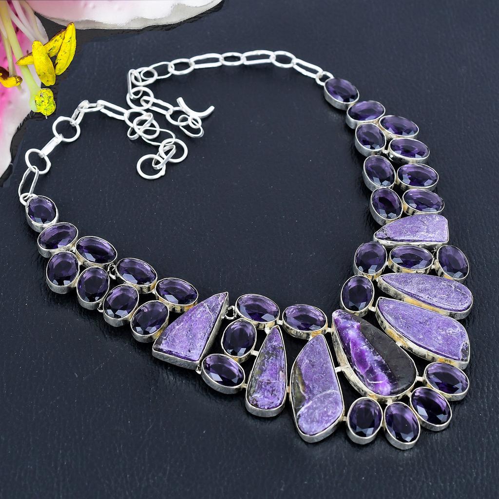 Purpurite, Amethyst Gemstone 925 Sterling Silver Jewelry Necklace 18" KG-1845
