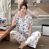 Чернильный принт с бабочками Можно носить на улице Удобный повседневный костюм для дома из ледяного шелка Женский летний костюм для отдыха с коротким рукавом