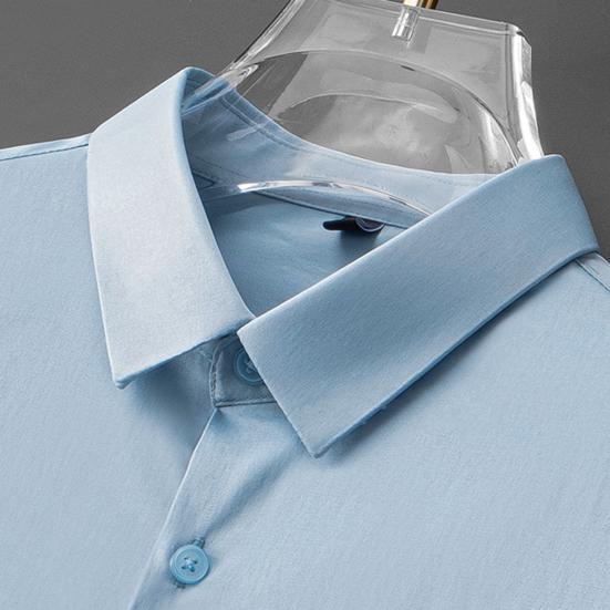 Мужская рубашка весна-осень с отложным воротником, облегающая, эластичная, однобортная, с длинными рукавами, однотонная, средней длины, для деловых мероприятий, офиса