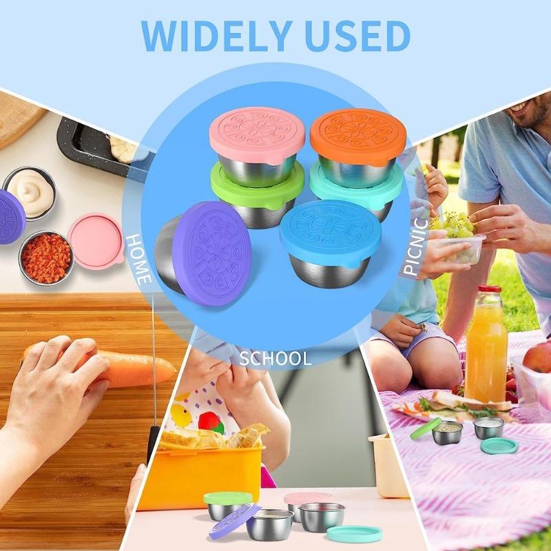 6pcs Multifunctional 304 Stainless Steel Sauce Dish With Silicone Lid, Sealed And Leak-proof Sauce Dish Tool Accessories Preserved Saucer