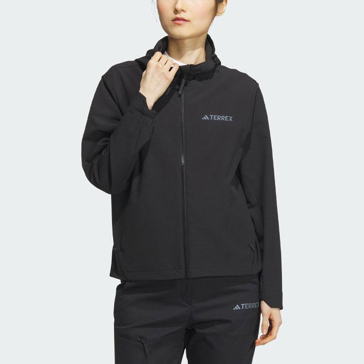 adidas Женская ветрозащитная куртка Terrex с капюшоном из мягкой ткани с начесом для активного отдыха Черная IL9013