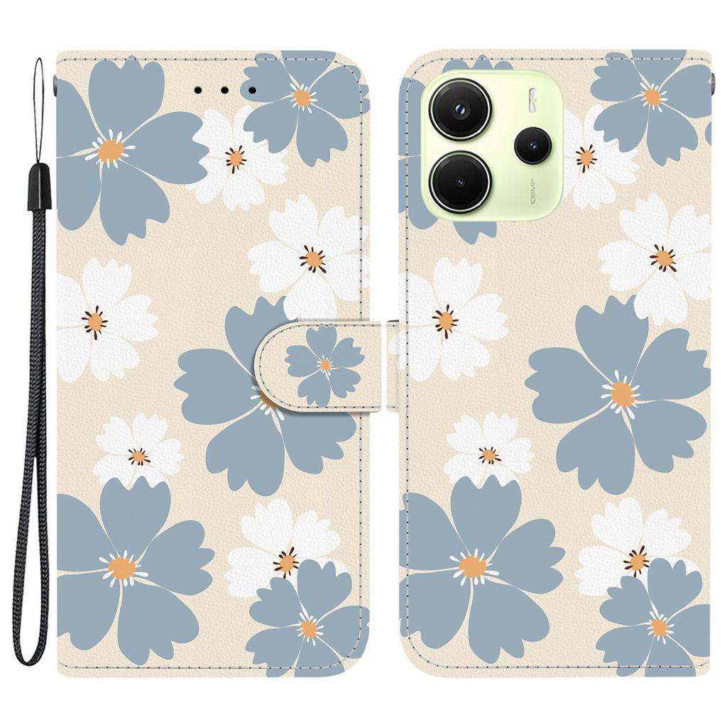 Для Xiaomi Redmi Note 14 4G (164,84мм) Кожаный чехол-кошелек с принтом, подставка, чехол для телефона с ремешком