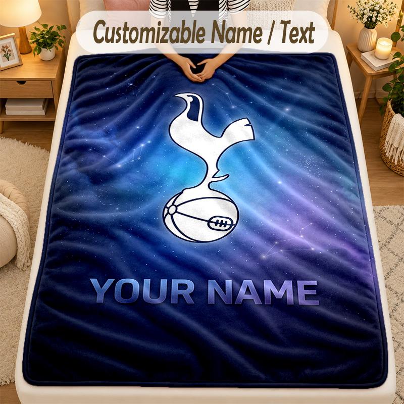 Flannel BlanketTottenham Hotspur FC Custom Name Text Personalized Soft Warm Throw Blanket Home Decor Gift