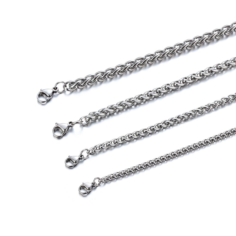 Men Silver Color Cool Choker Metal Collar Stainless Steel Necklace Braided Wheat Chain Heavy Link