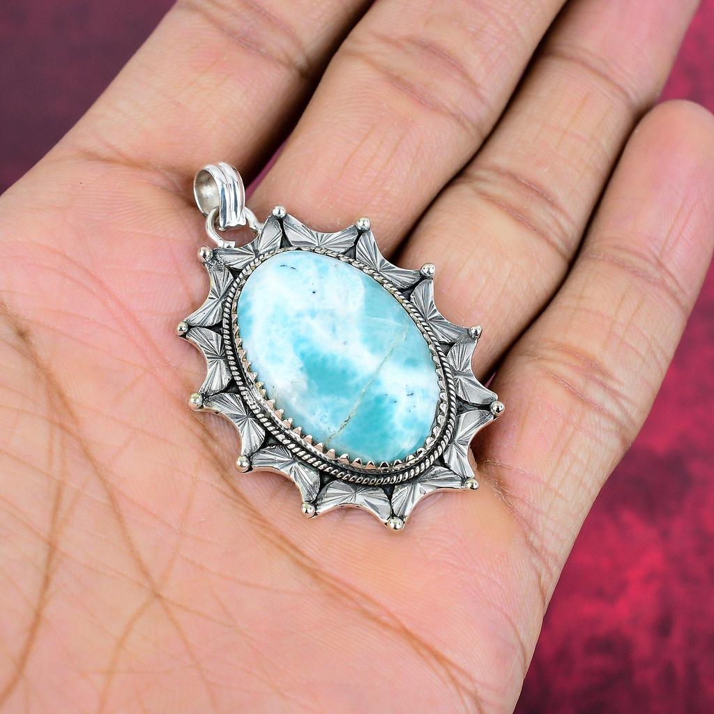 Подвеска с драгоценным камнем Ларимар, кулон из цельного серебра 925 пробы, ювелирное изделие ручной работы, кулон с камнем по дате рождения, подарок для него