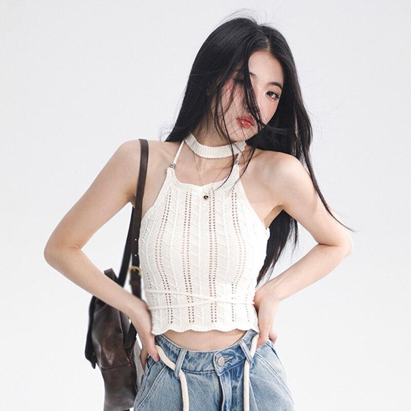 Women's Tank Top Hollow Out Bandage Slim  Knitted Camisole Korean Style