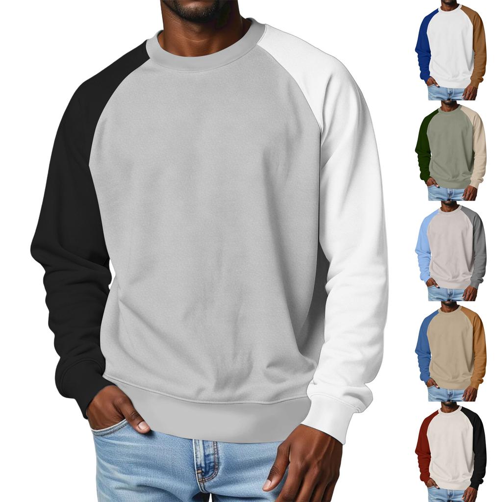 Men's Round Neck Raglan Sleeve Fleece-Lined Thick Solid Color Sweatshirt