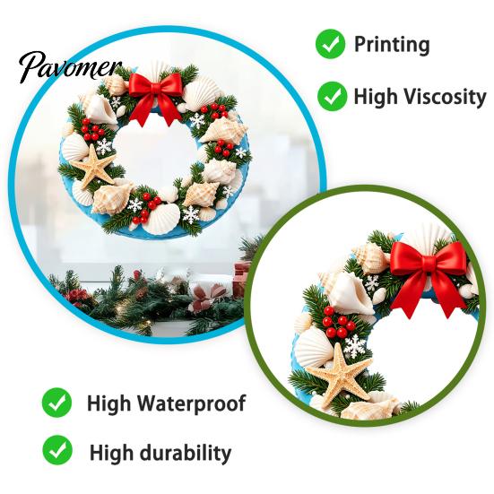 Waterproof Glass Window Film Ocean Style Christmas Wreath Stickers, PVC Static Decals with Sunproof Stickers Conch And Shell Elements, Seaside Clings