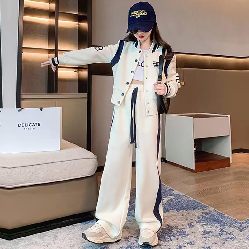 Комплект из двух предметов для девочек на весну и осень: Бейсбольная куртка и брюки для детей