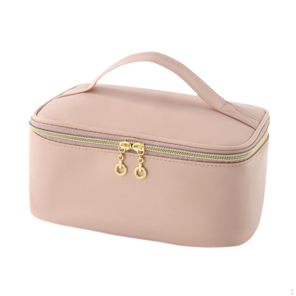 Cosmetic Bag Organizer Lightweight Pouch Essentials with Handle and Divider PU Portable Polyester