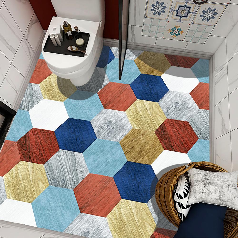 10pcs Birmingham Wood Grain Hexagon Tiles Floor Stickers Kitchen Bathroom TV Sofa Wall Home Decor Peel and Stick Art Wall Decals