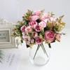 15 Heads Vintage Silk Flowers Retro Tea Roses Artificial Flowers Bride Bouquet For Wedding Decoration Home Fake Flowers A3050