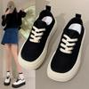 Women's Thick-Soled Square-Toe Canvas Shoes Summer New Casual Shoes Simple Lace Height Increasing Fashion Sports Board Shoes Fashion