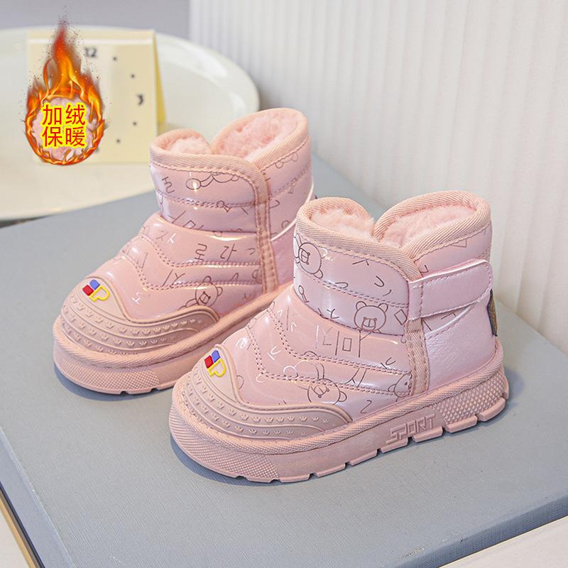 Детская обувь Модные зимние ботинки с хлопковыми вставками и рисунком из мультфильмов Теплые зимние ботинки для девочек с мягкой подошвой Теплые плюшевые кроссовки для мальчиков Botas Niña