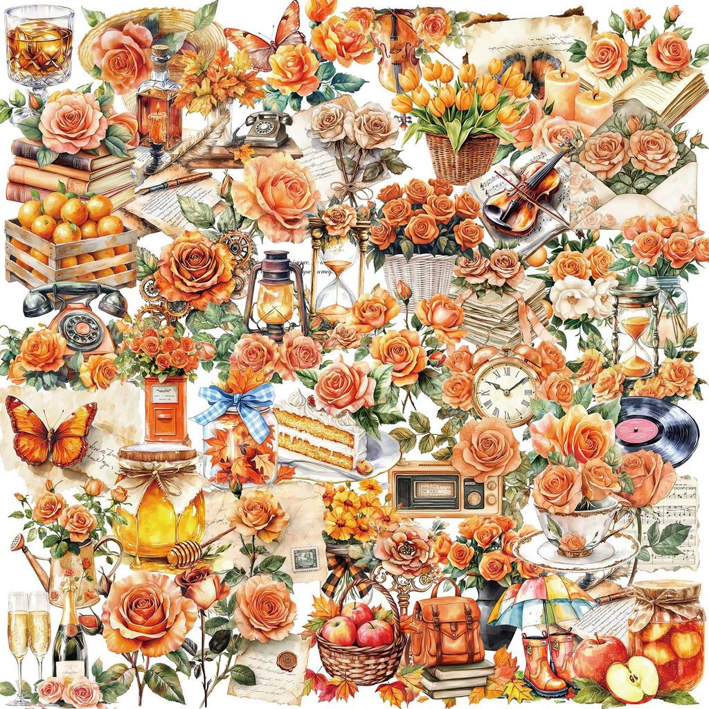 50 Transparent Ins Orange Flower Bud Sticker Pack Waterproof Transparent PET Manual Material Decorative Guitar Notebook