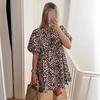 Yozgi Ayollar Libosi Bogʻichli Kamon Dekorli Kesilgan O-boʻyinli Leopard Printli Qisqa Pufaksimon Yengli Bir Rangli A-siluetli Burmali Uchrashuv Kechasi Mini Libos