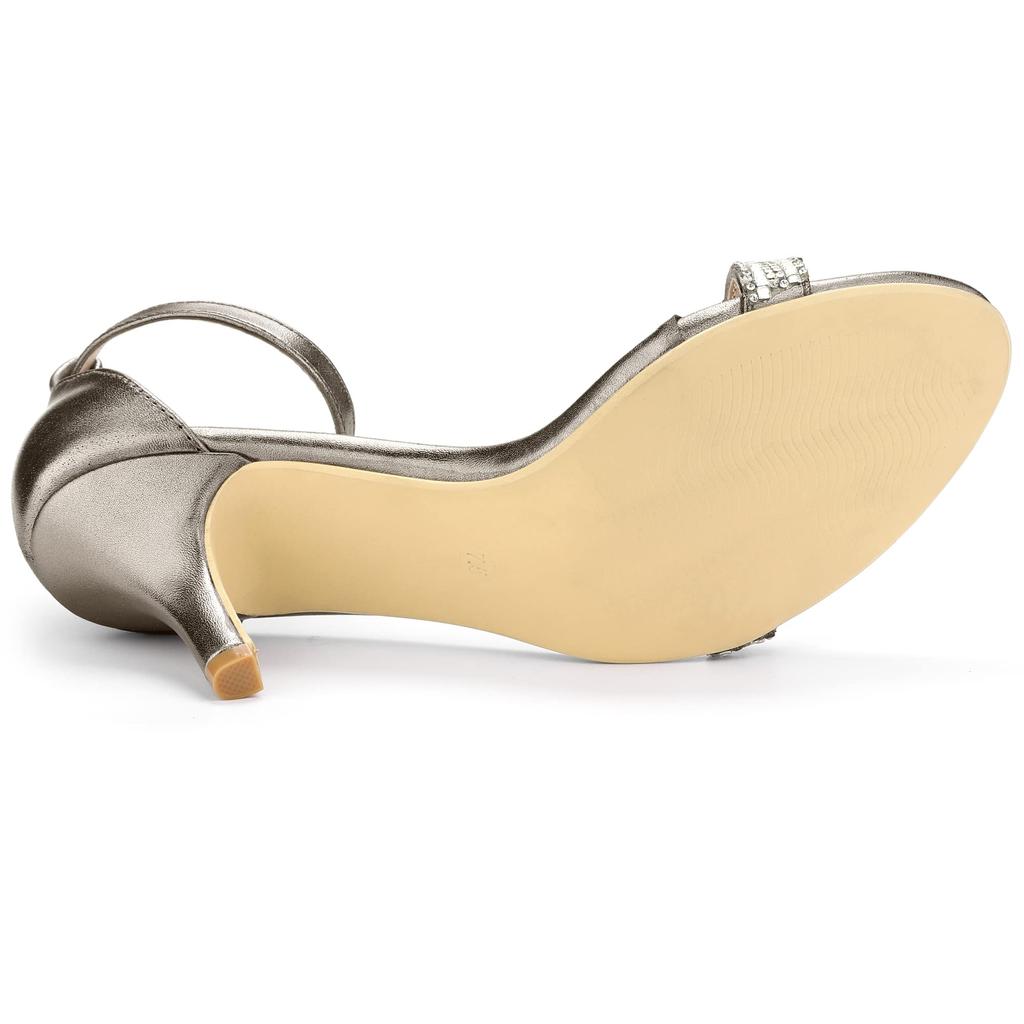 Allegra K Women's Gunmetal Strap Sandals with High Heels, Rhinestones, and Shiny Ankle Straps, Size 24.5