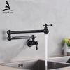 Black Wall Faucet Double Joint Spout Folding Stretchable Swing Arm Wall Kitchen Faucet Single Hole Two Handle Kitchen Sink