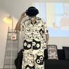 Мультяшный пижамный комплект в корейском стиле: Женский кардиган с коротким рукавом, приятный на ощупь как хлопок, и мужская домашняя одежда, которую можно носить на улице.