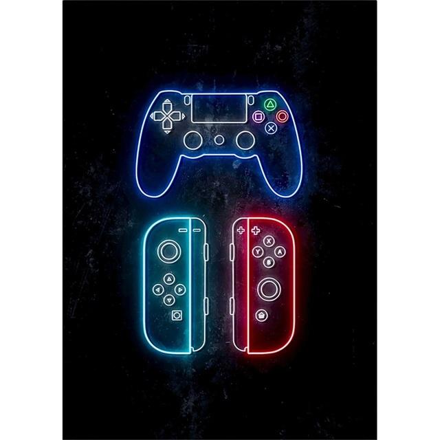 Рамка из цельного дерева, светодиодная игровая ручка, холст, картины, скандинавский геймер, абстрактные постеры и принты, настенная художественная картина для гостиной, комнаты подростка, украшение дома