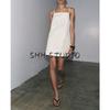 Summer Women's Straight Collar A- line Hem Linen Blend Cut Out Embroider Decorative Short Dress 2731066