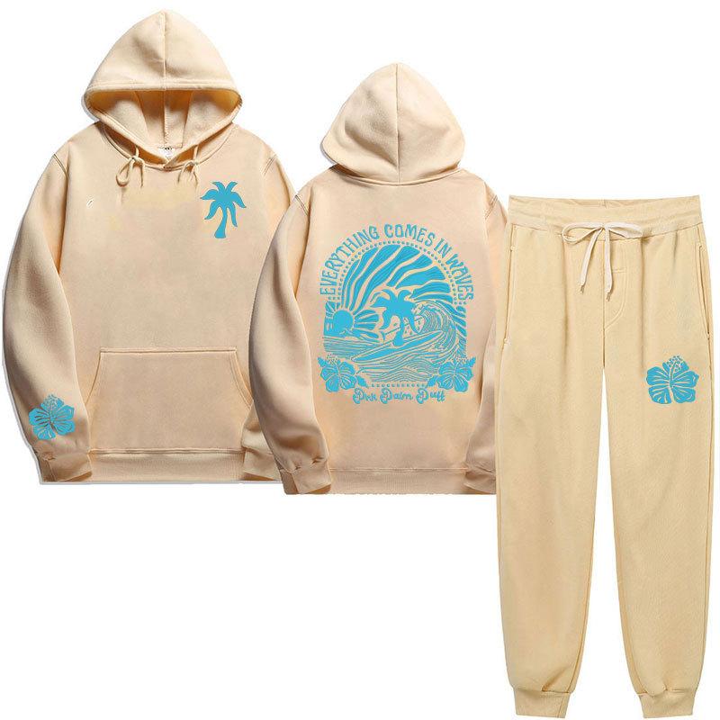 Chasing Sunsets Threaded Peripheral Printing Men's and Women's Sweatshirts Sweatpants Set Hoodie Straight Pants Set