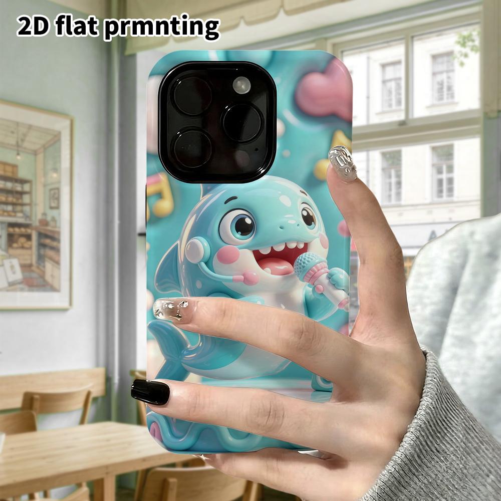 Phone Case: 2D flat design suitable for iPhone 18 17 16 15 14 13 Pro protective case, Singing Little Shark, perfect Christmas and Halloween holiday gi