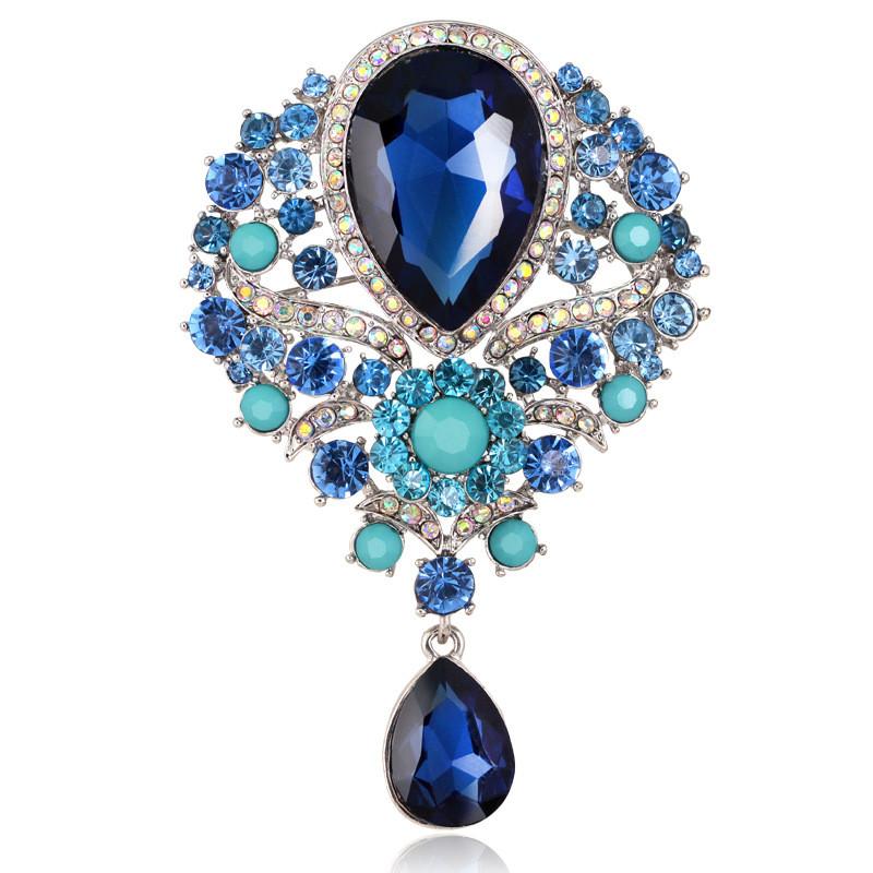 Womens Designer Crown Pin With Glass Pendant And Electrophoretic Finish