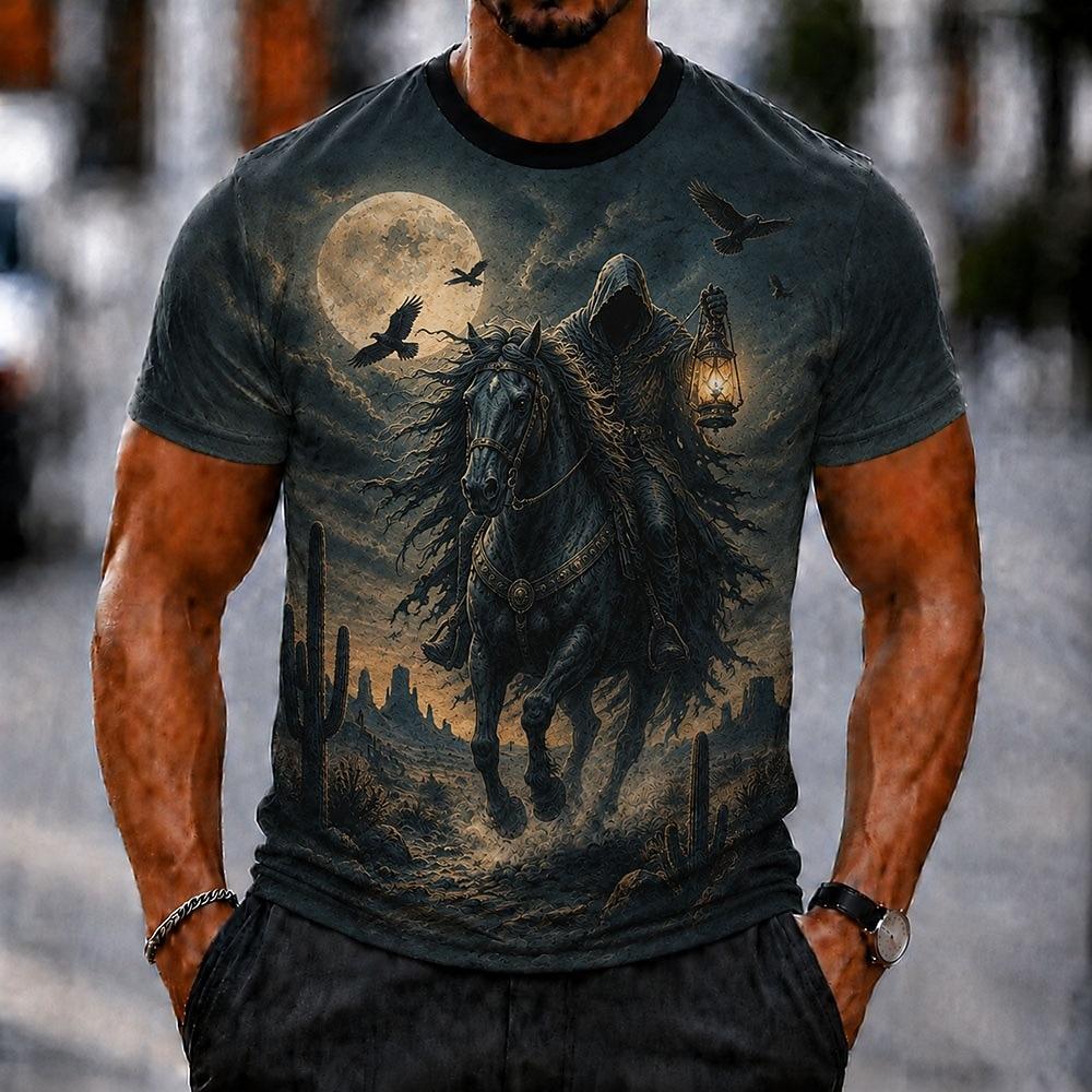 Halloween Men's Skull Bone T Shirt Short Sleeve 3D Print Crew Neck Gothic Street Dark Party  All Seasons Clothing