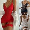 2022 Fashion Women Sexy Italian Spaghetti Strap Pajamas Lace Mesh Transparent Bow Sleeveless V-Neck Pajamas Exotic Babydoll Lingerie Dress