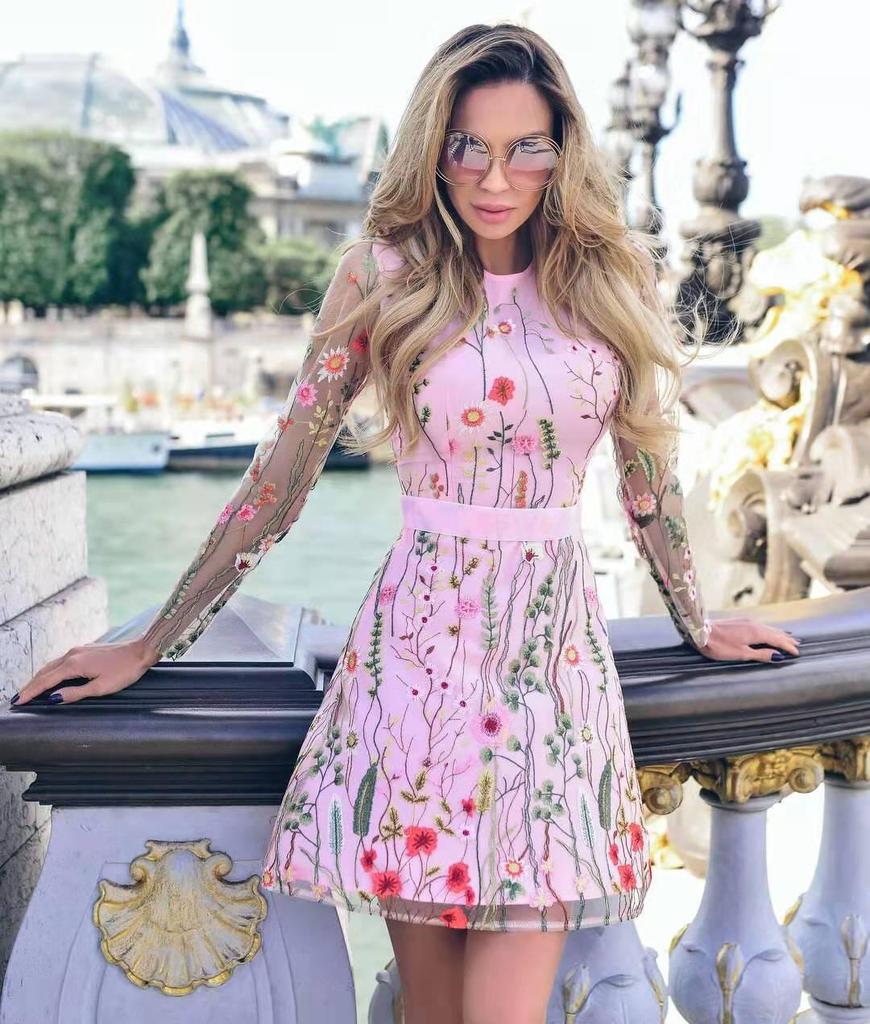 New Bohemian Lace Mesh Floral Embroidered Women's Dress