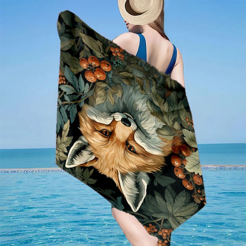 Autumn Fox Portrait Beach Towel, Super Soft Microfiber, Gift for Her/Him, Birthday, for Pool, Beach, Travel, Home Decor Fan gifts