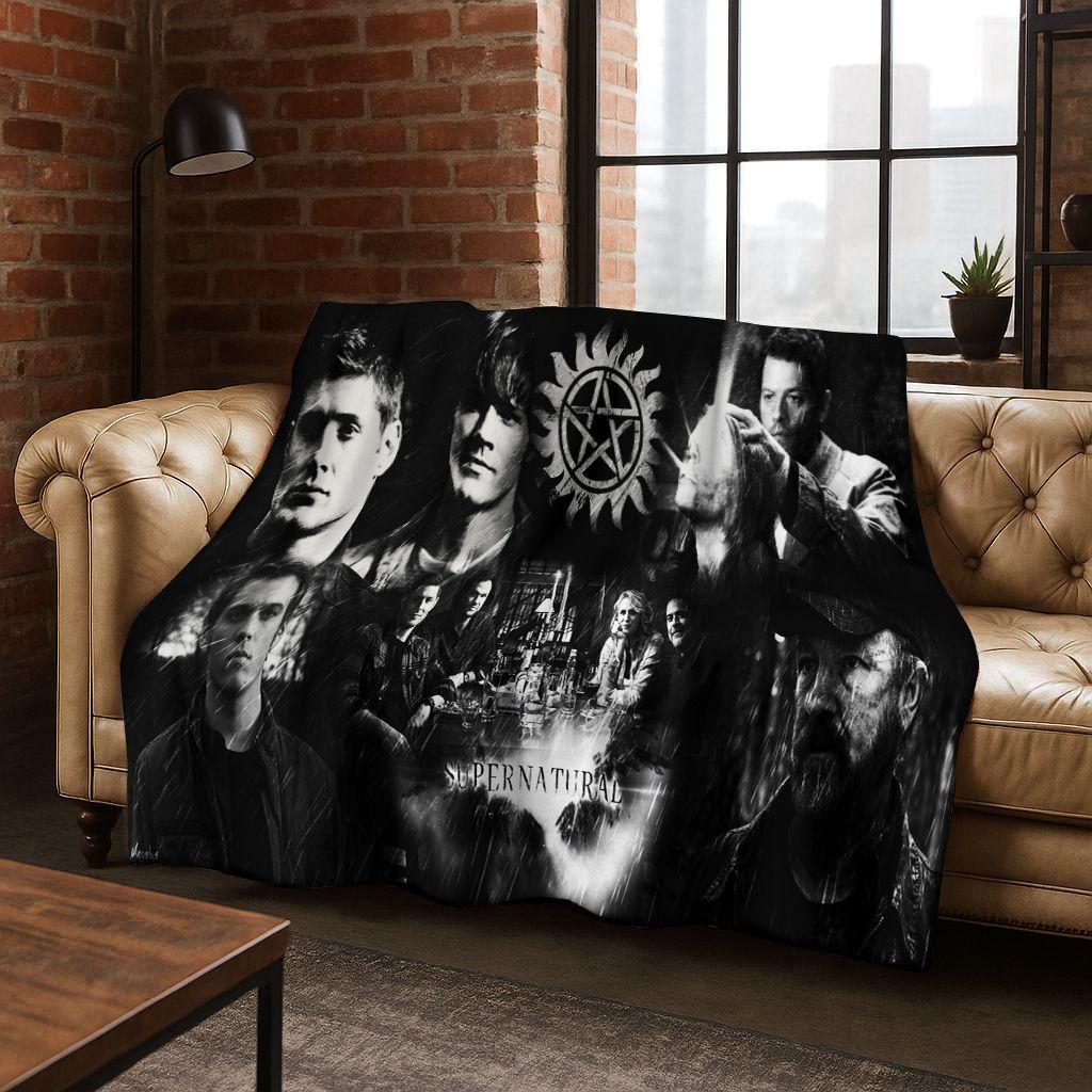 SPN Supernatural Dean Sam Winchester Castiel Flannel Blanket,Cozy Soft Throw Blanket for Home Bedroom Bed Sofa Cover Kids Gift