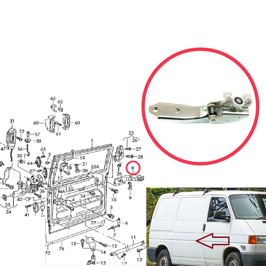 BDP24 Right Side Rear Sliding Door Middle Roller Guide Hinge 701843336A for VW Transporter T4 Caravelle 1990-2003 EU PASSENGER