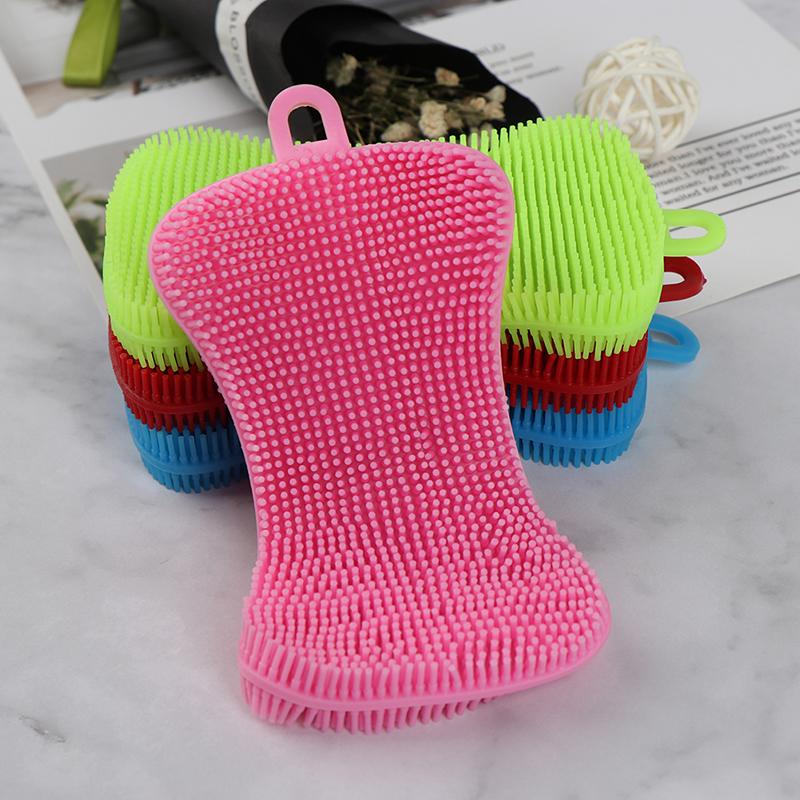 Silicone Dish Washing Brush Pot Pan Sponge Scrubber Kitchen Cleaning Tool