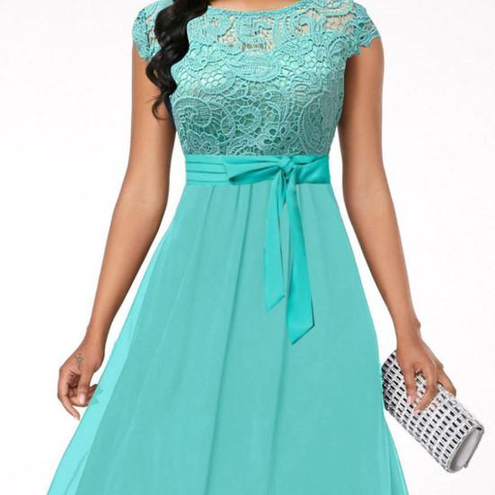 Вечернее платье с круглым вырезом, ажурное кружево, V-образная спинка, с поясом, узкая талия, потайная молния, неровный подол, двойной слой, короткий рукав, вечеринка для выпускного вечера в стиле ретро