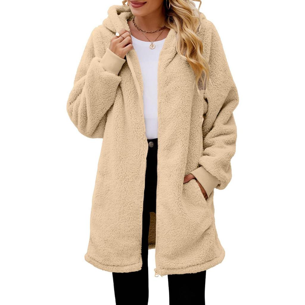 Winter Loose Plush Women's Long Sleeve Hooded Zipper Cardigan Plus Size Jacket