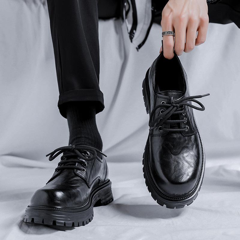 Кожаные туфли мужские формальные деловые британские туфли на платформе повседневные туфли дерби черные свадебные туфли жениха увеличение 66106-Y