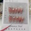 100% HANDMADE Press On Nails Long Trapezoid Starry Sky Blush Rose Sweet Gentle  Fake Nail Set With Glue Reusable