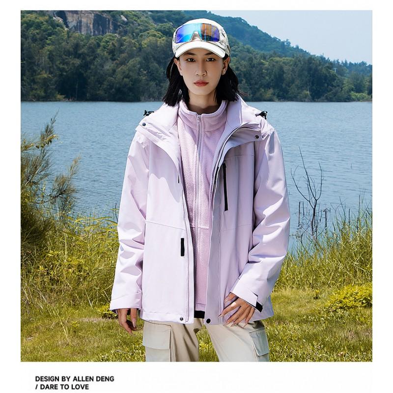 Men Women 3-in-1 Waterproof Windproof Hiking Jacket With Removable Fleece Liner Full Seam Taped Outdoor Shell