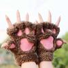Women Cat Paw Gloves Cute Fuzzy Warm Half Finger Gloves Winter Plush Animal Paw Gloves for Girls Teens Cosplay Costume Parties Daily Wear