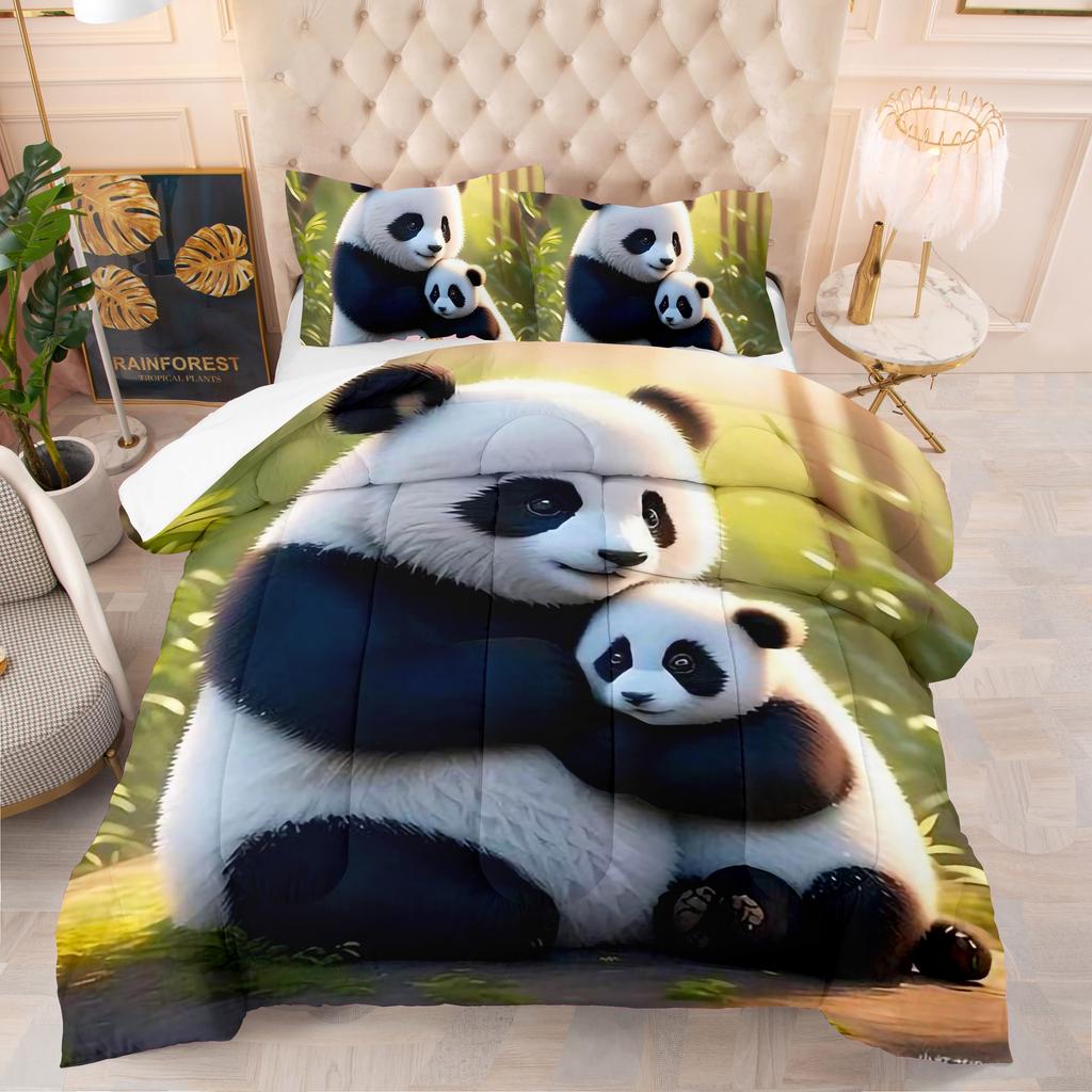 Comforter Cute Panda Playing Water Theme Home Comforter Quilted Blanket Goose Down Duvet King Queen 3D Blanket Size Twin
