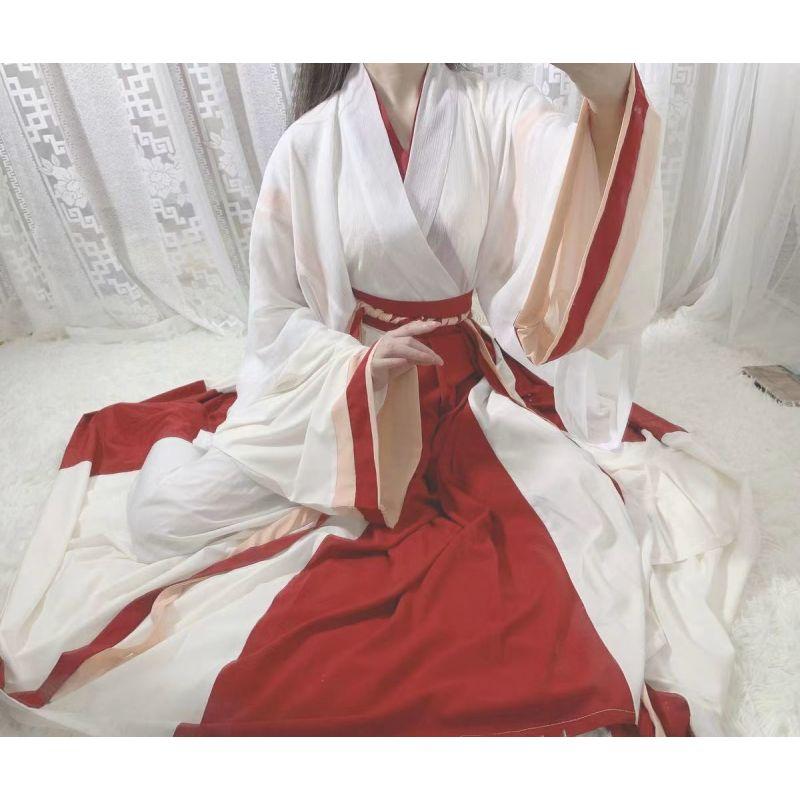 Женский костюм Hanfu в китайском стиле в стиле династий Вэй и Цзинь с перекрестным воротником и длиной до талии, комплект из 2 предметов