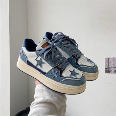 Джинсовые синие кроссовки Star для женщин, роскошные теннисные туфли, модные женские повседневные туфли в стиле пэчворк, толстая подошва, женские туфли на плоской подошве, новые