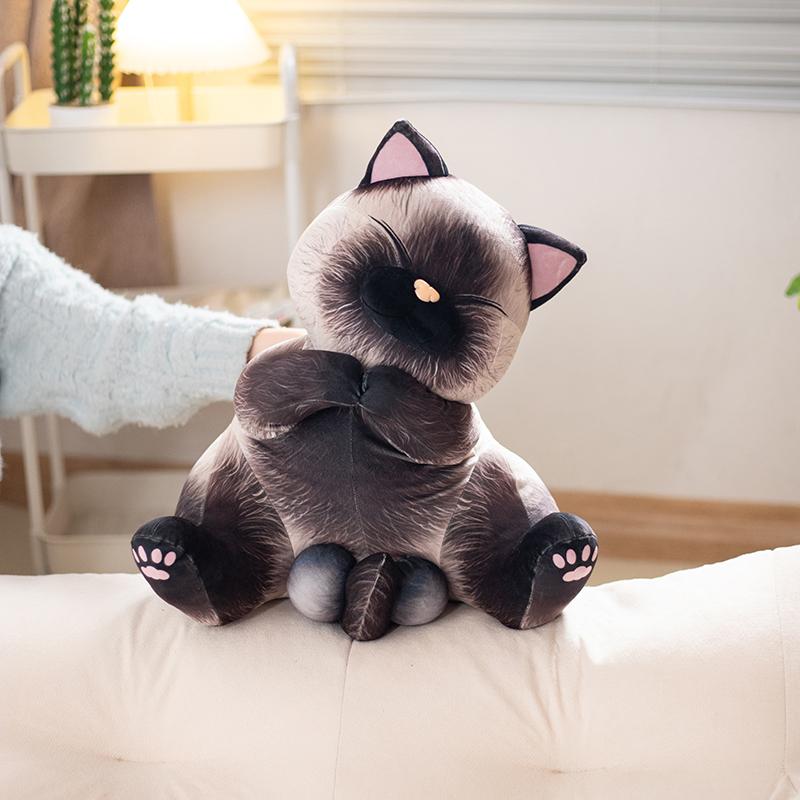 Cute Simulation Siamese Cat Stuffed Animal Toy Cartoon Cat Plush Toy Child Comfort Doll Girl Sleeping Soft Pillow Birthday Gift Christmas Gift