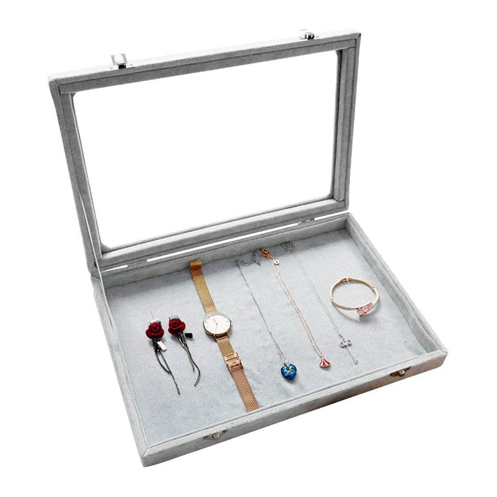 Ледяной бархат, прозрачная крышка, пустая коробка-органайзер для ювелирных изделий, футляр для хранения ожерелья