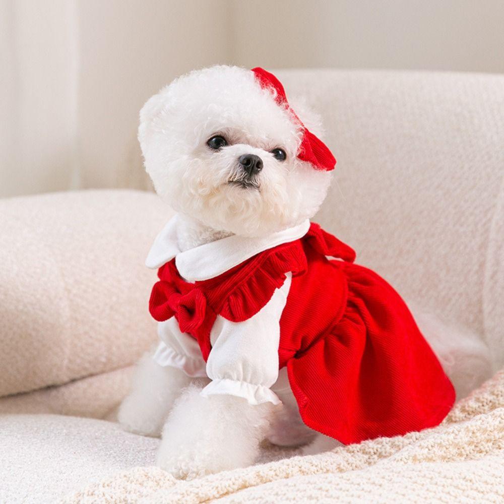Pleated Pet Corduroy Skirt Sweet Pet Costume Fashion Bow Dog Skirt  for Pet