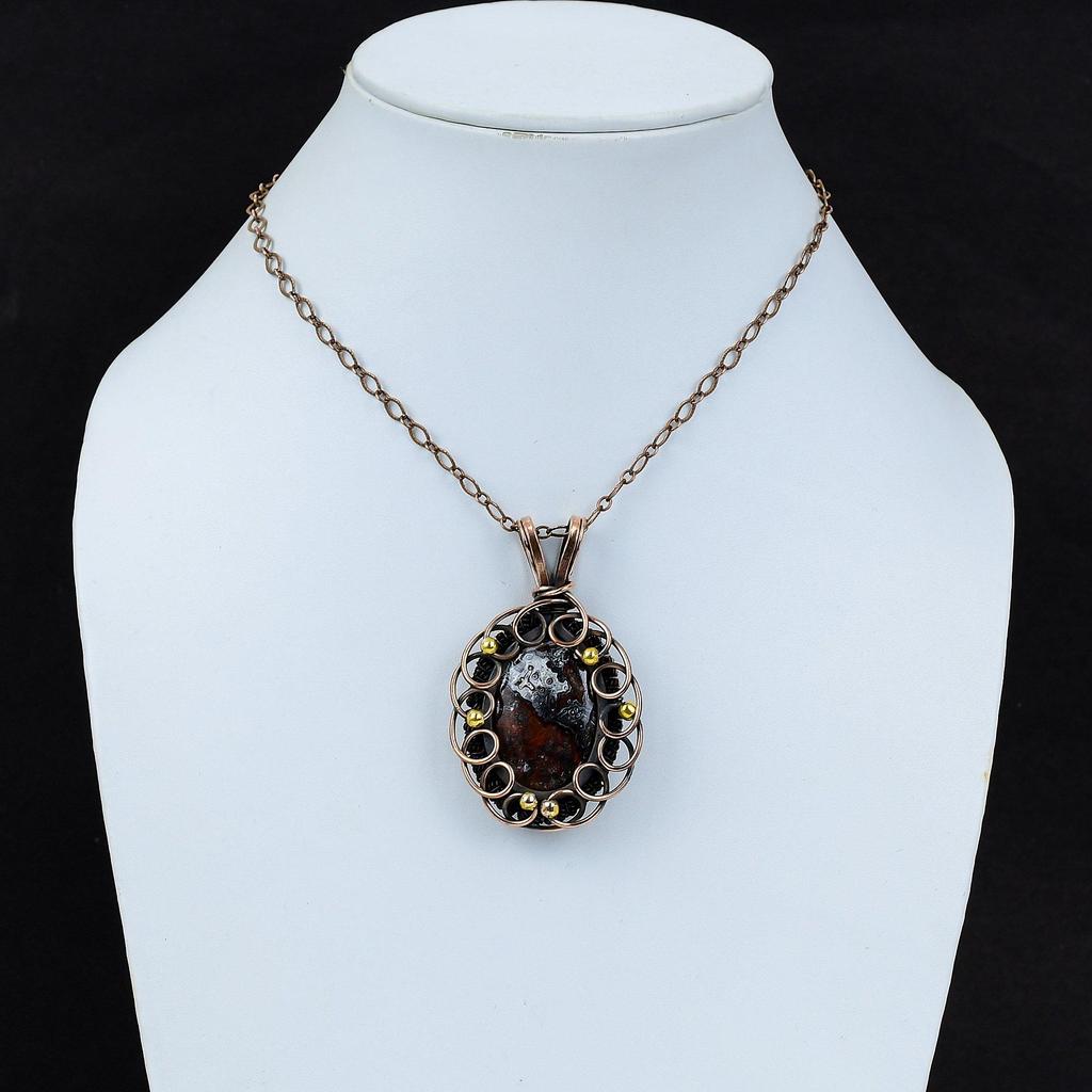 Сумасшедший кружевной агат, драгоценный камень, чистая медная проволока, обернутая ювелирной подвеской ручной работы для нее