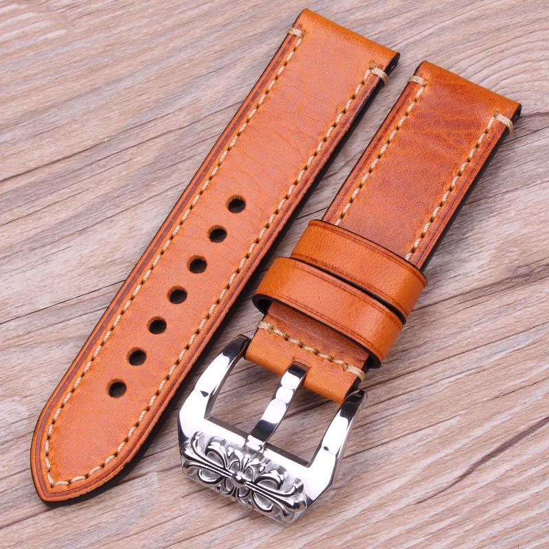 Genuine Leather Watch Band Strap 20mm 22mm 24mm Handmade Watchband 4 Colors Women Men's Thick Bracelet Belt Watches Accessories