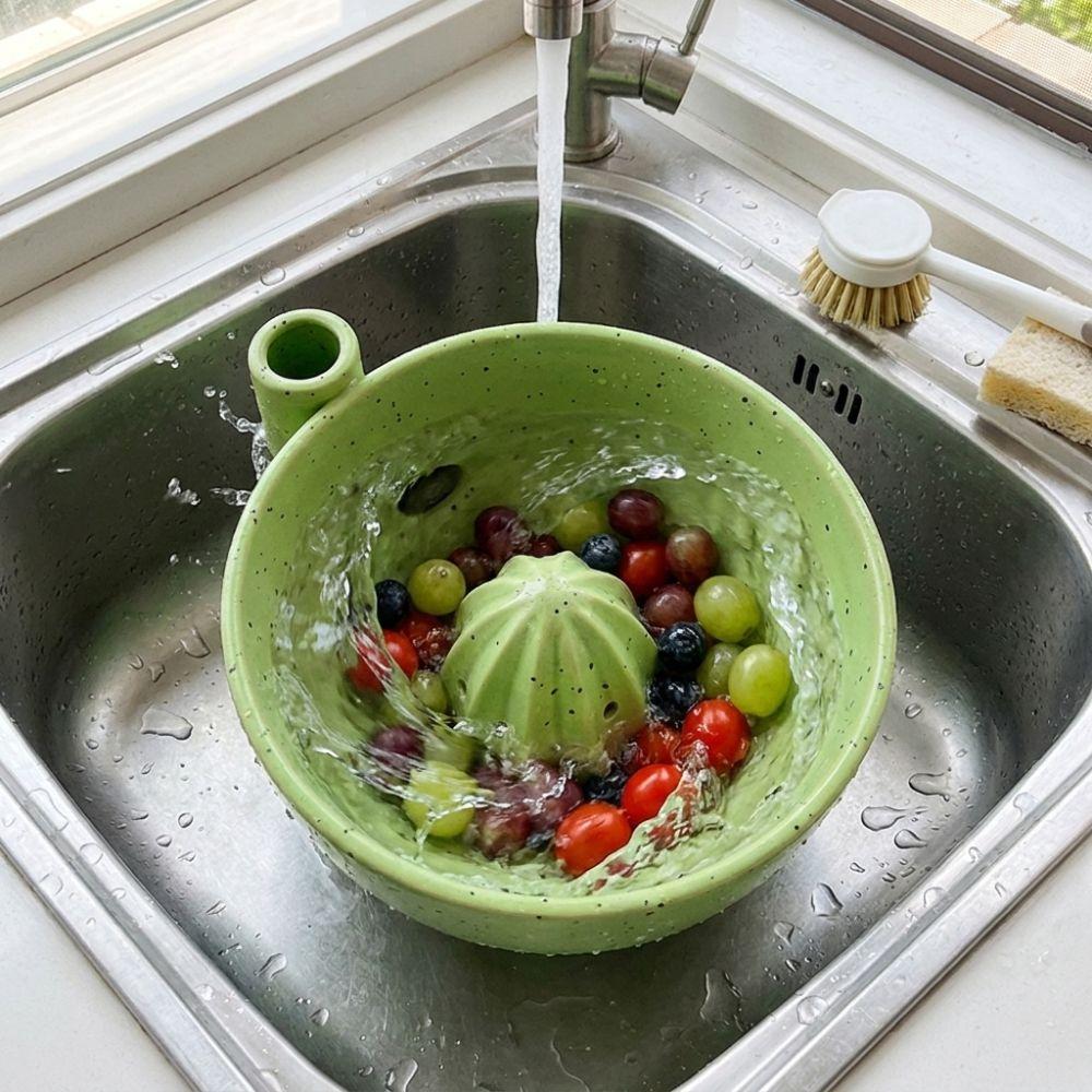 Ceramic Berry Swirl Washing Bowl Drain Spout Berry Strainer Basket Cleaning Vegetables